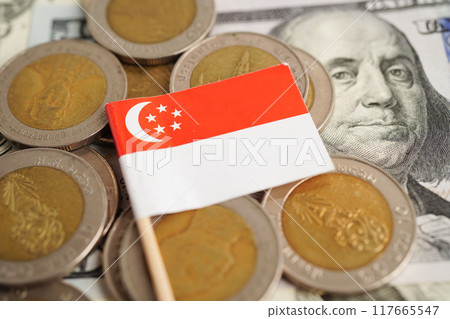 Singapore flag on coins background, finance and accounting, banking concept. Singapore flag on coins background, finance and accounting, banking concept. 117665547
