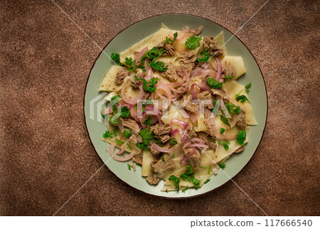 Beshbarmak, Kazakh meat, boiled meat with noodles, 117666540