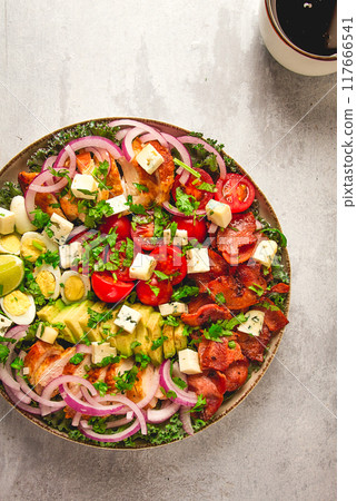 Cobb salad, keto food, top view, no people, close-up, Cobb salad, keto food, top view, no people, close-up, 117666541