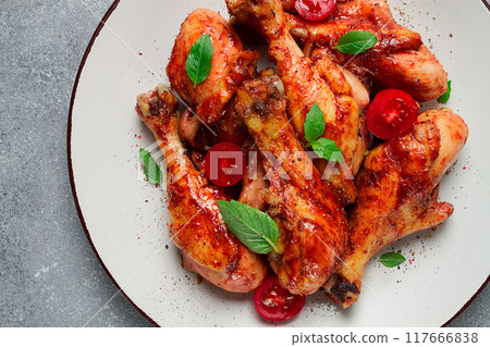 fried chicken legs, in soy sauce, spices, herbs, top view, homemade, fried chicken legs, in soy sauce, spices, herbs, top view, homemade, 117666838