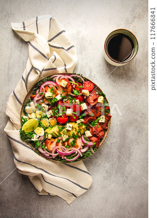 Cobb salad, keto food, top view, no people, close-up, Cobb salad, keto food, top view, no people, close-up, 117666841