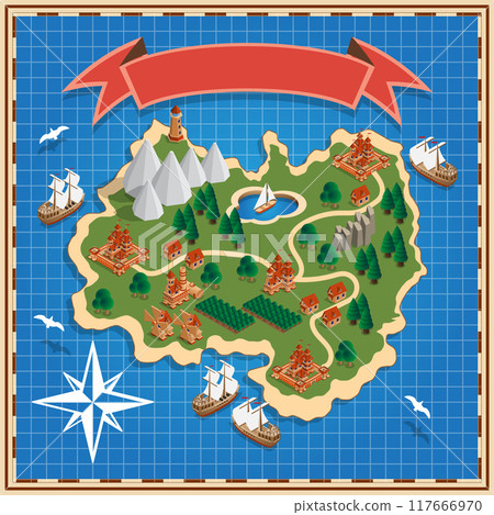 Island on the map. Isometric. Vector illustration. 117666970