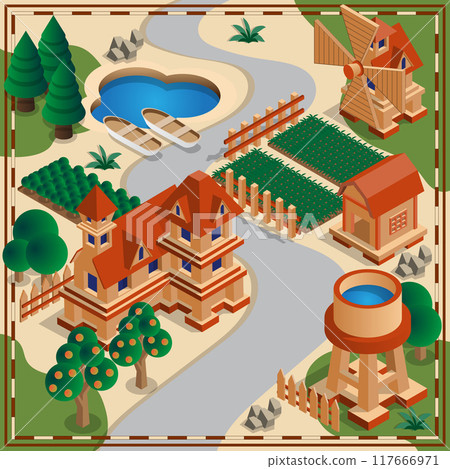 Rural landscape. Isometric. Vector illustration. Rural landscape. Isometric. Vector illustration. 117666971