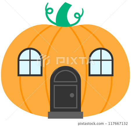 Hand drawn cute Halloween Decorated Pumpkin House 117667132