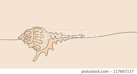 Sea shell in continuous line art drawing style. Hand drawn vector illustration. Minimalist black linear sketch isolated on light background. Sea shell in continuous line art drawing style. Hand drawn vector illustration. Minimalist black linear sketch isolated on light background. 117667137