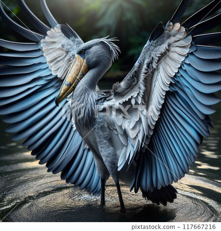 Shoebill spreading its wings 117667216
