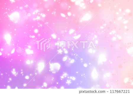 Mysterious and fantastical glittering gradient background wallpaper illustration texture with dancing flowers and petals [pink, purple] 117667221