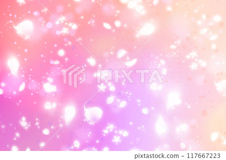Mysterious and fantastical glittering gradient background wallpaper illustration texture with dancing petals [pink, orange] 117667223