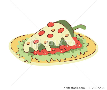Chiles en nogada in a flat plate. Vector hand drawn illustration. 117667238
