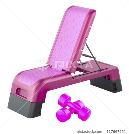 Multifunctional aerobic deck with Dumbbells for Strength Training, 3D rendering 117667251