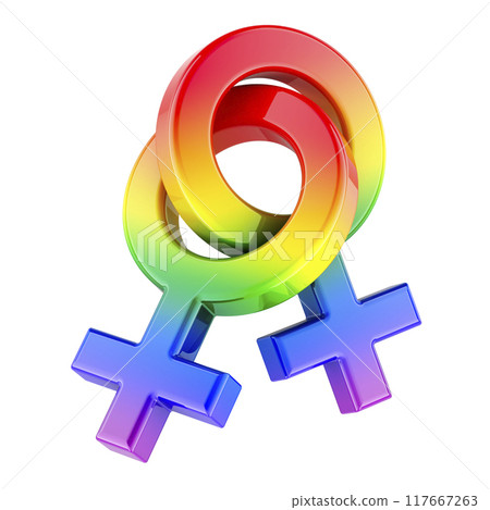 Double male symbol. Gay couple, relationship. 3D rendering 117667263