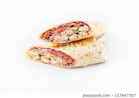 kafta shawarma chicken pita wrap roll sandwich traditional arab mid east food 117667307