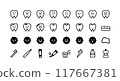 Vector icon set of teeth with faces and tooth decay bacteria 117667381