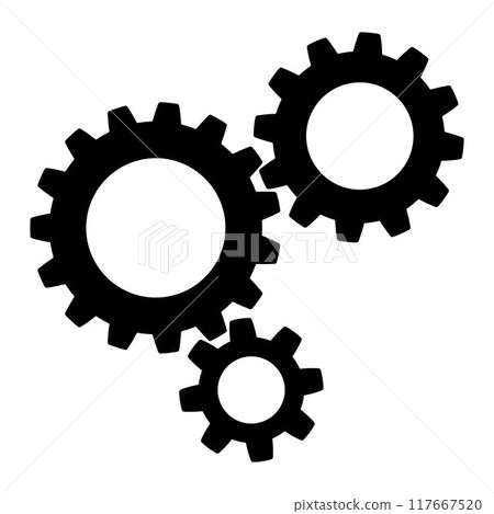Gear wheel icon. Customisation of a gear wheel. Three gears isolated on white background. Gear wheel sign concept. 117667520