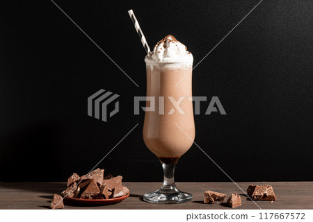 Chocolate milkshake, blended smoothie 117667572