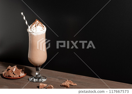 Chocolate milkshake, blended smoothie 117667573