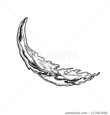 Liquid splashes. Splashes of water or drink. A black and white vector illustration in the style of graphics, made by hand on a white background. Design element of packaging, labels, kitchen utensils. 117667698