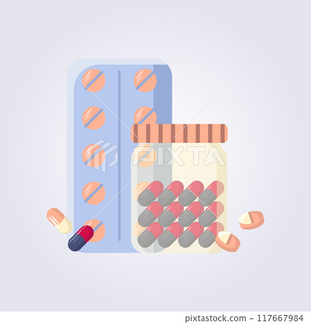 Medication vector illustration design icon symbol, for medical template element design 117667984
