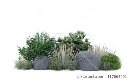 vegetation nature plant green natural environment foliage background 3d render. landscape tree jungle summer forest leaf tropical garden ecology grass. flora isolated park bush wild tropic. 117668401
