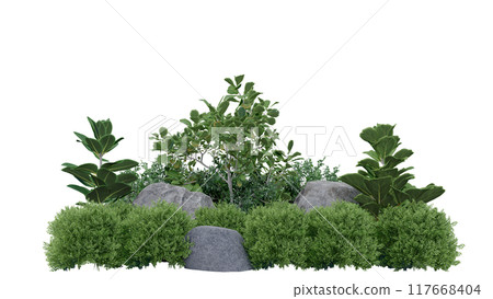 vegetation nature plant green natural environment foliage background 3d render. landscape tree jungle summer forest leaf tropical garden ecology grass. flora isolated park bush wild tropic. 117668404