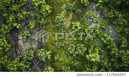 Old stone texture. Moss rock surface. Forest nature grass pattern. Green plant backdrop. Abstract closeup flora material Old stone texture. Moss rock surface. Forest nature grass pattern. Green plant backdrop. Abstract closeup flora material 117668847