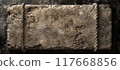 Stone empty board. Rock billboard frame panel. Gray cobble block template. Cracked granite brick plate 117668856