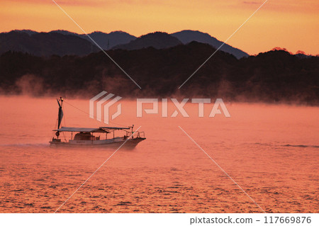 Sunrise over Setouchi with sea mist flowing Sunrise over Setouchi with sea mist flowing 117669876