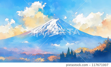 Beautiful Mt. Fuji watercolor landscape 3 Beautiful Mt. Fuji watercolor landscape 3 117671007