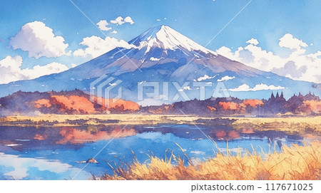 美麗的富士山水彩山水畫20 117671025
