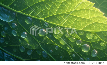 Green leaves shining with morning dew 18 117671044