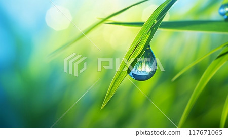 The world inside a drop of water reflecting the blue sky 7 117671065