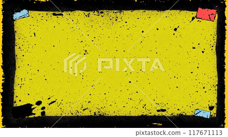 Yellow textured artwork with black splatters 117671113