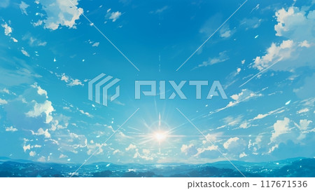 Midsummer sun and blue sky 4 117671536