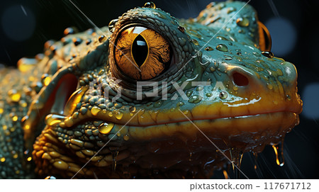 natural beauty of a frog with this exquisite close-up video The frog's expressive eyes and the intricate patterns on its skin highlight the wonder of the frog's appearance and behavior. 117671712