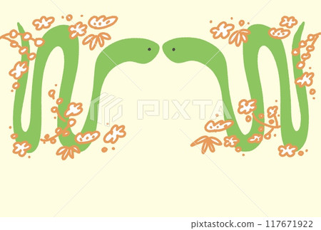 New Year's illustration of two snakes and pine, bamboo and plum New Year's card Lucky item Pine, bamboo and plum 117671922