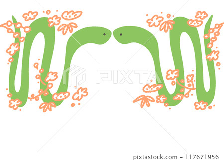 New Year's illustration of two snakes and pine, bamboo and plum New Year's card Lucky item Pine, bamboo and plum 117671956