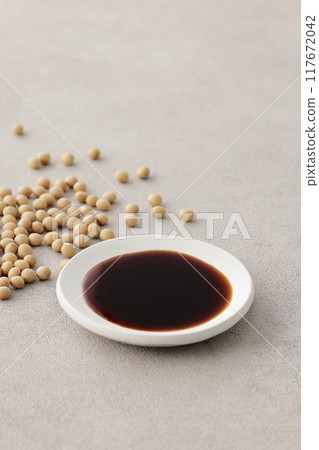 Soy sauce poured into a plate 117672042