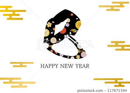 2025蛇年日式新年賀卡、花卉字母和日式圖案霧霾 117672394
