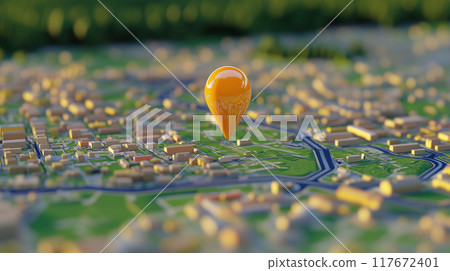 AI-generated imagery with realistic 3D maps and GPS location pins AI-generated imagery with realistic 3D maps and GPS location pins 117672401