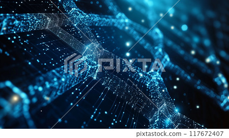 人工智慧生成的圖像描繪了區塊鏈技術，該技術作為數位化的厚鏈提供了強大的安全性。 117672407