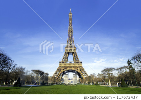 Beautiful view of famous Eiffel Tower in Paris, France. Paris Best Destinations in Europe. 117672437