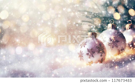 Christmas background glitter snow ornament gold decoration copy space tree 117673483