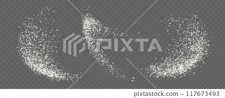 Coconut flakes, flying grated and desiccated coconut powder, dry scattered coco texture Coconut flakes, flying grated and desiccated coconut powder, dry scattered coco texture 117673493