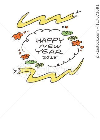 兩條蛇與松竹梅賀年片插畫令與七年2025年線描 117673691