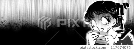 1970s Showa retro girl cartoon Monochrome illustration of a black-haired woman who is in a pinch before her salary 1970s Showa retro girl cartoon Monochrome illustration of a black-haired woman who is in a pinch before her salary 117674075