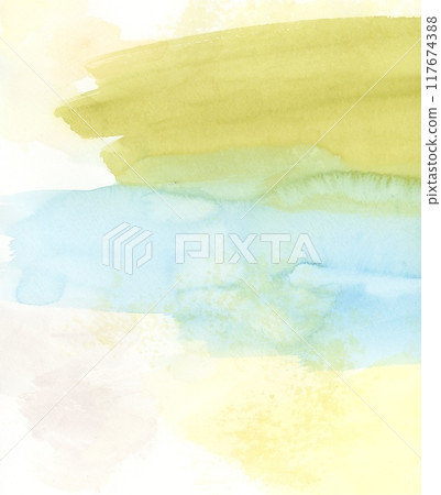 苔綠色、淺藍、黃色水彩模糊漸層背景材料 117674388