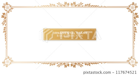 Vintage ornamental decorative frames golden colors isolated white backgrounds for design of retro frames, borders, labels, certificate of completion templates, wedding invitations, greeting cards 117674521