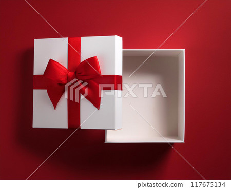 Red ribbon gift box (empty box) Generative AI 117675134