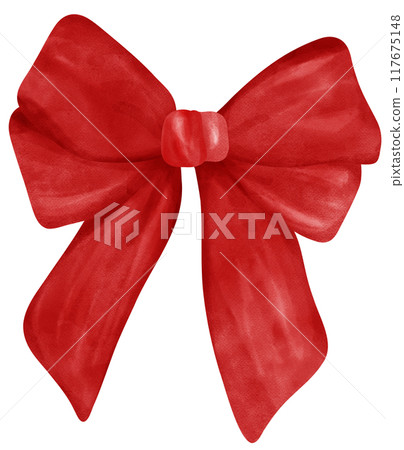 Red Coquette Ribbon Bow Watercolor Trendy Bow Design 117675148