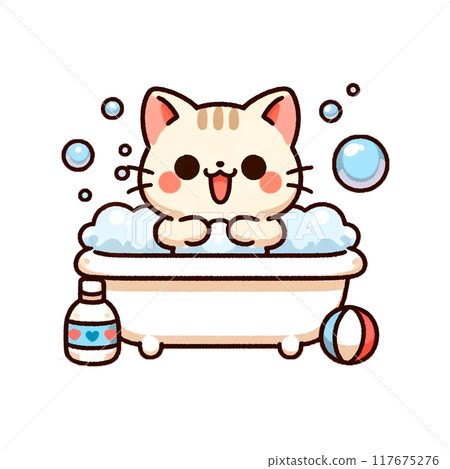 cat taking a bath 117675276